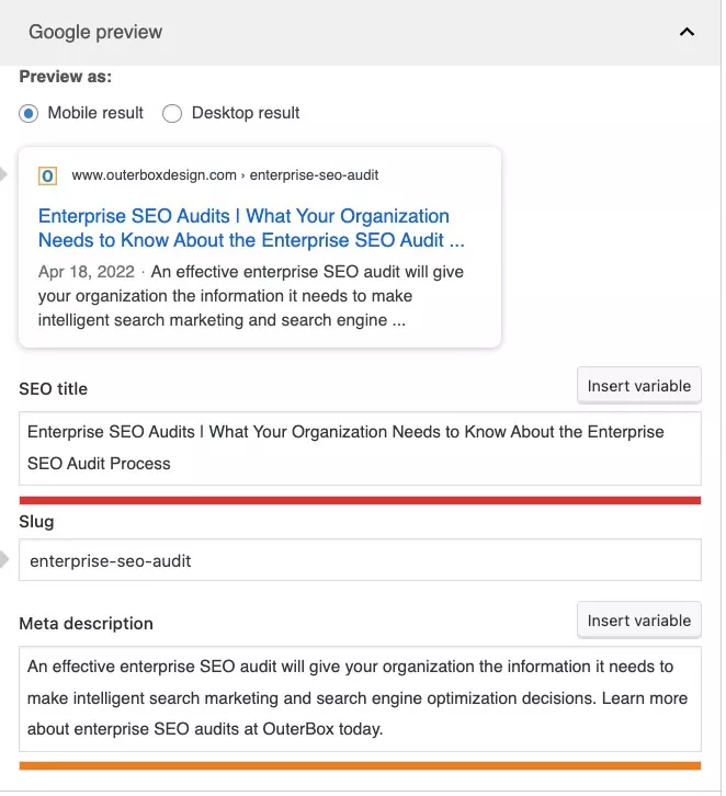 Enterprise SEO on-page example from Yoast SEO plugin